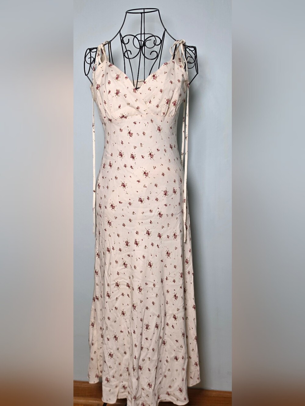 Simple Retro Floral Tie Shoulder Maxi Dress M
